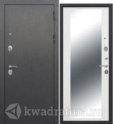 Входная дверь Феррони 10 см Статус серебро/эмалит белый зеркало MAXI