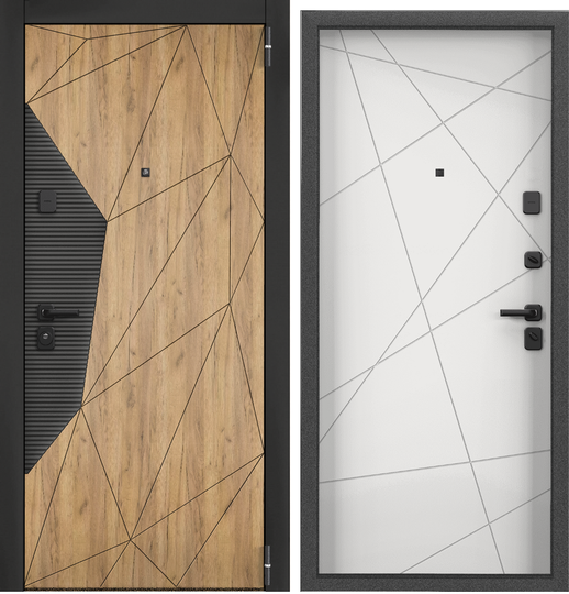 Дверь входная стальная Торэкс Tau LT PP ПВХ Дуб крафт золотой T-S4/Черная шагрень/ПВХ Бьянко T-26